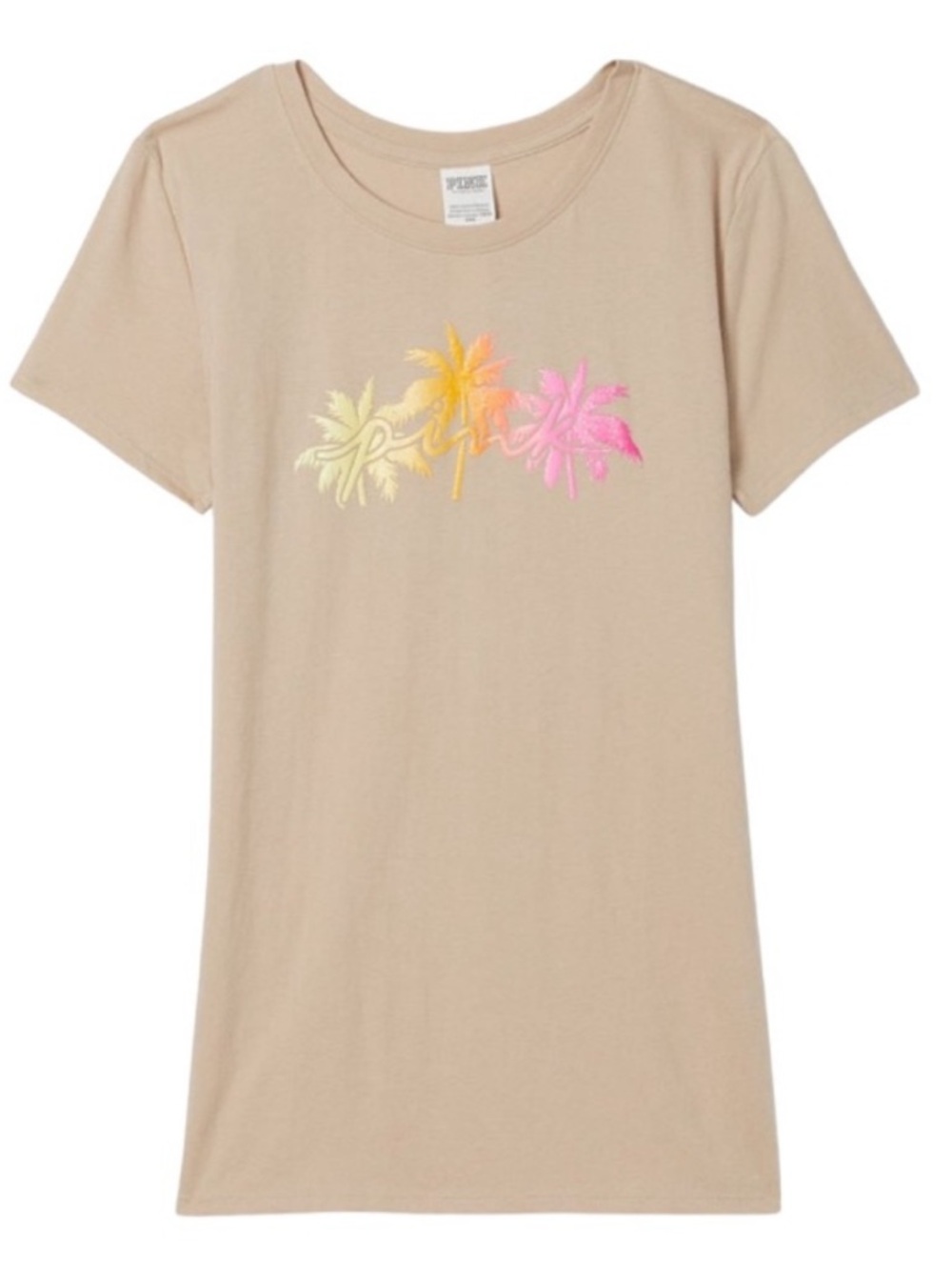 Victoria’s Secret PINK Palm Tree Shine Tee Shirt size medium Beige
